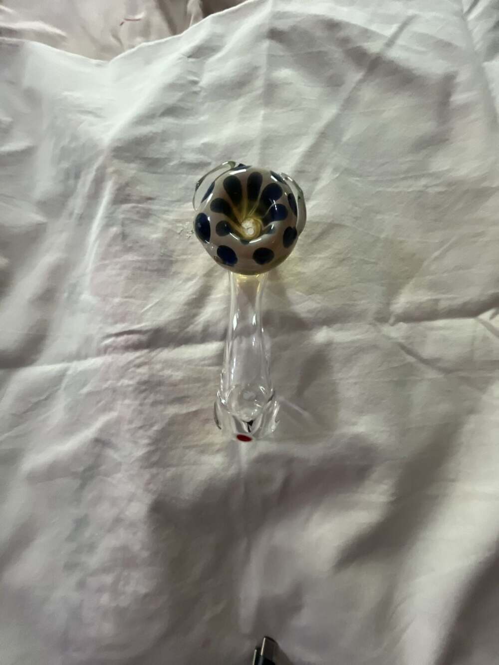 Hand Blown Glass Spoon Piece with Polka Dot Pattern - Picture 1 of 8